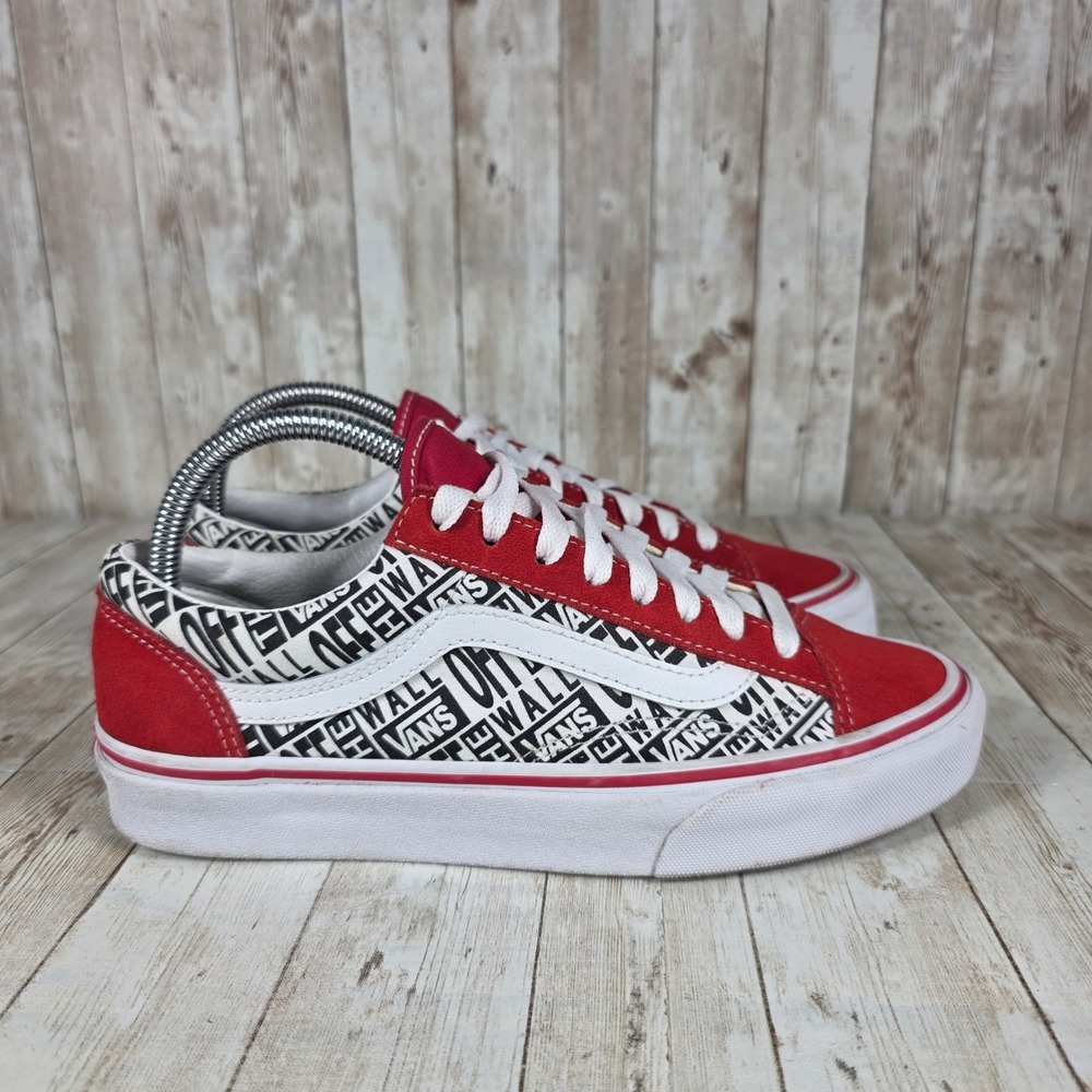 Vans Red and White Old Skool Logo Print Sneakers